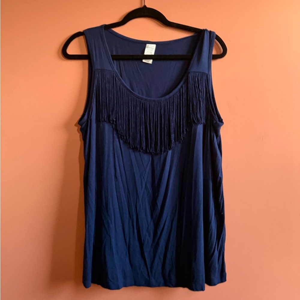Avon Navy Cobalt Blue Western Fringe Tank Size XL EUC